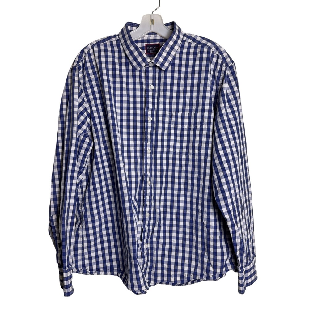UNTUCKit Blue White Gingham Plaid Button Down Shirt XX-Large XXL 100% Cotton
